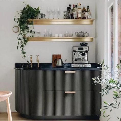 Coffee Station Ideas Office, Stoffer Kitchen, Jean Stoffer Kitchen, Minimalist Coffee Bar, Office Coffee Station, Cheerful Kitchen, Jean Stoffer Design, Jean Stoffer, Diy Coffee Station