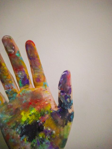 Paint Covered Hands, Splatter Paint Aesthetic, Messy Paint Aesthetic, Paint On Hands Aesthetic, Paint Splatter Aesthetic, Rama Core, Esther Aesthetic, Paint On Hands, Painting Hands