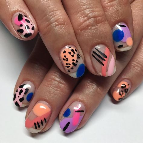 Nail Design Glitter, Funky Nail Art, Retro Nails, Colorful Nail, Manicure Gel, Instagram Party, Modern Nails, Nail Art Disney, Vibrant Nails