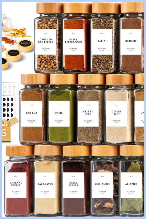 Seasoning Containers, Seasoning Organizer, Seasoning Jars, Spice Organizers, Herb Jar, Spice Jar Labels, Glass Spice Jars, Spice Labels, Diy Labels