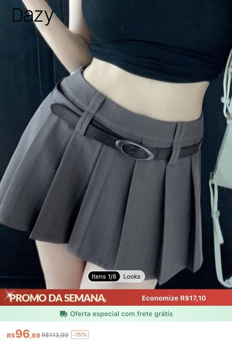 Grey Pleated Skirt, Dr Closet, Mini Pleated Skirt, Miniskirt Outfits, Elegant Dresses Long, 80 Dress, Gray Skirt, Elegant Dress, Trousers Women