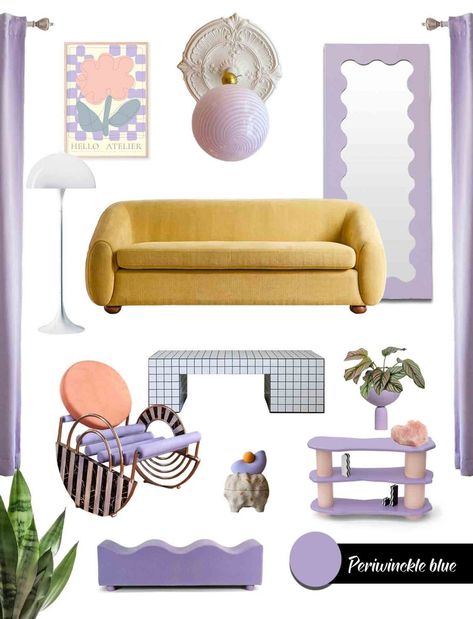 Lilac Furniture, Postmodern Interior Design, Lilac Room, Pastel Interior Design, Danish Decor, Pastel Interior, Colorful Apartment, Deco Studio, Dekorasi Kamar Tidur