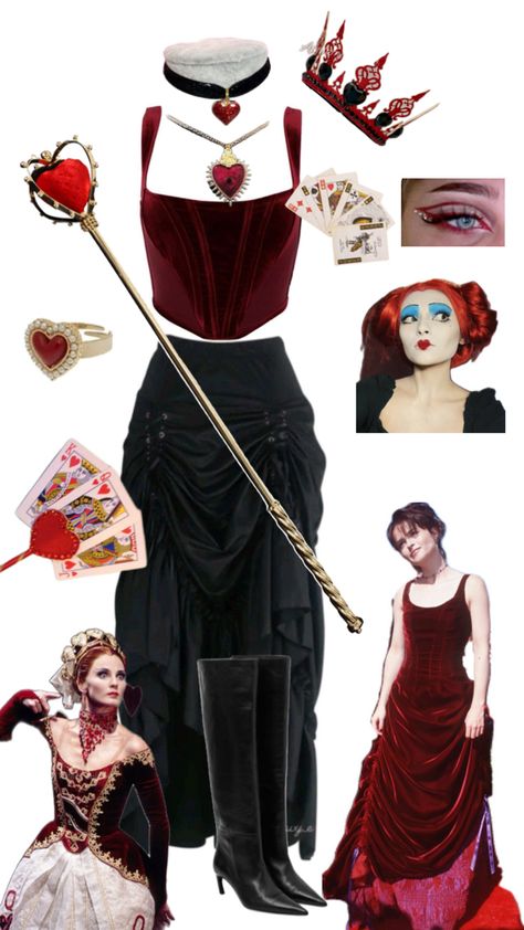 Queen Of Hearts Halloween Costume, Alice In Wonderland Makeup, Office Halloween Costumes, Queen Of Hearts Halloween, Alice In Wonderland Outfit, Xmas Party Outfits, Queen Of Hearts Alice, Heart Costume