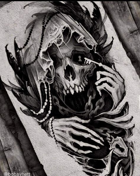 Badass Skulls, Grim Reaper Tattoo, Evil Tattoos, Demon Tattoo, Skulls Drawing, Tattoo Artwork, Horror Tattoo, Tattoo Style Drawings, Dark Art Tattoo