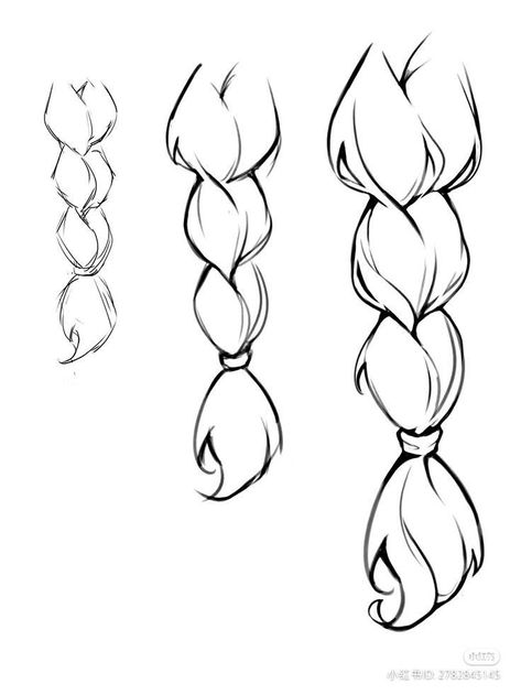 Bubble Braids Drawing Reference, Braid Illustration Drawings, Braids Hairstyles Drawing Reference, How To Draw Dynamic Hair, Art Braids Drawing, Hair Studies Drawing, Twin Braids Drawing Reference, Braid Over Shoulder Drawing, Hair Details Drawing