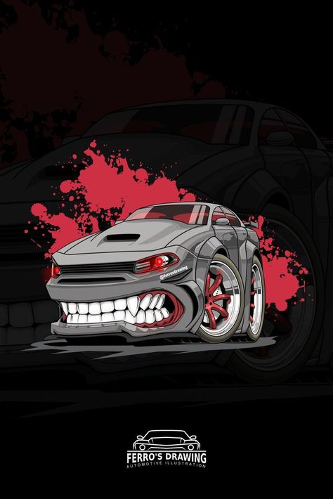 Cartoon illustration of dodge charger hellcat. This illustration is perfect for American muscle car lovers. Click the picture to see my designs on instagram. | #race #red #wheel #drag #road #fast Angry Car, Dodge Hellcat, Charger Hellcat, Dodge Charger Hellcat, New Dodge, Yamaha Raptor, Car Illustration, American Muscle, Fun Art