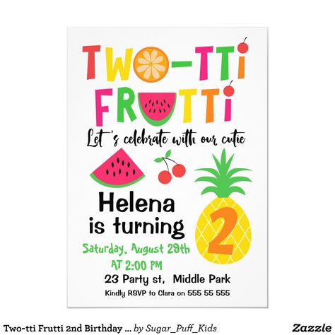 Two-tti Frutti 2nd Birthday Invitation for Girl https://www.zazzle.com/two_tti_frutti_2nd_birthday_invitation_for_girl-256249087504916497 #ZazzleMade Tutti Frutti Birthday Party, Fruit Birthday Party, Watermelon Birthday Parties, 2nd Birthday Party For Girl, Second Birthday Party, Fruit Birthday, Watermelon Birthday, 2nd Birthday Party Themes, 2nd Birthday Invitations