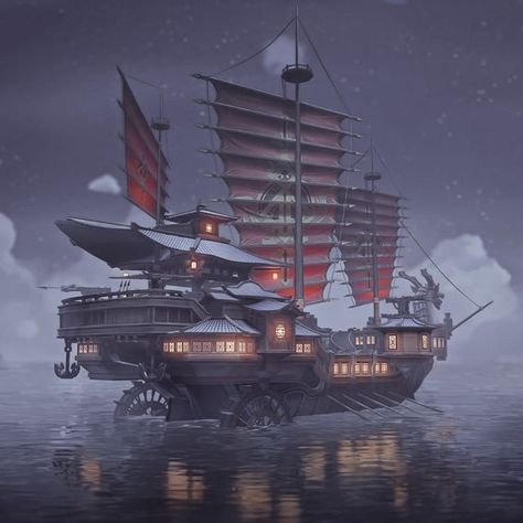 Pirate Ship Concept Art, One Piece Pirate Ship, Fantasy Pirate Ship, Spell Jammer, Steampunk Ship, Pirate Ship Art, Galleon Ship, Anime Pirate, Ship Ideas