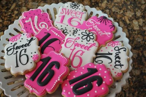 Sweet 16 Cupcakes, 16 Cookies, Neon Cakes, Sweet Sixteen Cakes, Super Sweet 16, Sweet 16 Party Decorations, Sweet 16 Birthday Cake, Cookie Connection, Sweet 16 Cakes