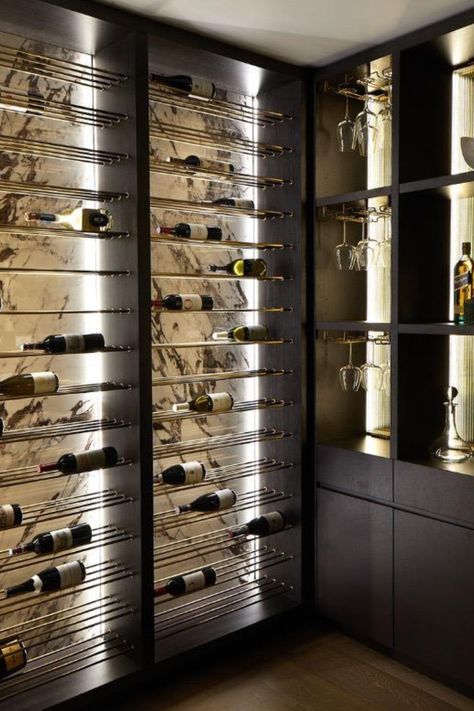 Black Wine Cellar, Residential Wine Wall, Wine Wall In Pantry, Drinking Room, Dining Room Wine Wall, Wine Room Ideas, Wine Cabinet, Wine Room Ideas In House, Wine Cellar Architecture