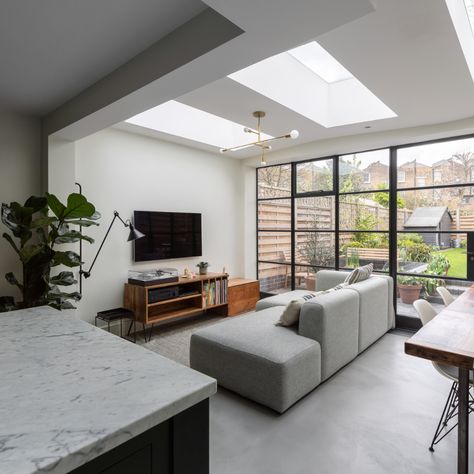 Gillespie Park - Contemporary - Living Room - London - by Cairn | Houzz UK Skylight Living Room, Modern Skylights, London Living Room, Skylight Kitchen, Open Plan Kitchen Living Room, Room London, Open Plan Living Room, Architecture Model Making, Home Addition