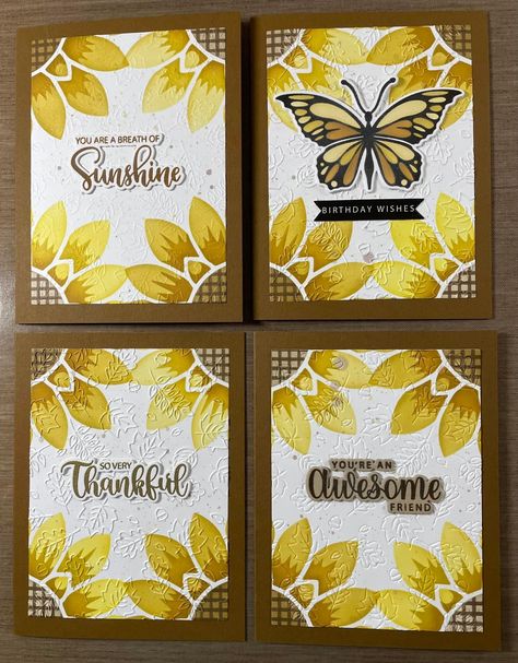 Gina K Designs Cards, Sunflower Stencil, Greeting Card Inspiration, Gina K Designs, Sunflower Cards, Gina K, Sunshine Birthday, Butterfly Stamp, Embossed Cards