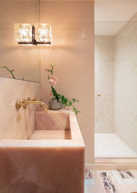 Ready for some marble bathroom sink inspiration? These seven marble bathroom sink ideas will have you pining for the luxe life. #hunkerhome #bathroomsink #bathroomsinkideas #marblebathroomsink #marblesink Bathroom Sink Ideas, Marble Bathroom Sink, Sink Ideas, Brooklyn Brownstone, Marble Sinks, Amber Interiors, Marble Bathroom, Pink Marble, Bathroom Inspiration