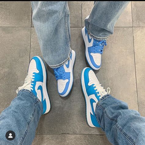 Sneakerhead Couples, Matching Shoes For Couples, Air Jordans 1 Low, Couple Shoes Matching, Jordan Couples, Jordan 1 Low Unc, Couple Sneakers, Couple Fits, White Nike Shoes