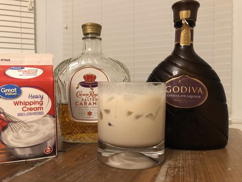 I was out of my go to drink the other night, so my husband grabbed what we had around the house and this drink did NOT disappoint! Salted caramel Crown Royal, Godiva (YUM) and a little heavy whipping cream over ice. This drink is now one of my faves! Yum!! #crownroyal #godiva #cocktails #drinkrecipes #yummy Crown Caramel Drinks, Crown Royal Salted Caramel Recipes, Crown Royal Salted Caramel, Caramel Crown Royal Recipes, Drinks Made With Crown Royal Salted Caramel, Crown Royal Salted Caramel Drinks, Drink Recipes With Salted Caramel Crown Royal, Crown Salted Caramel Drinks, Salted Caramel Crown Drinks