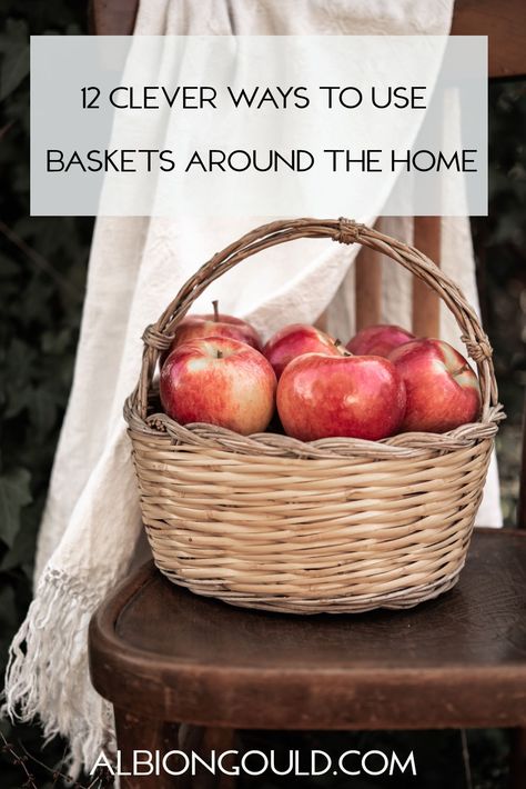 Baskets are so versatile--they're both functional and decorative. Here are some clever ways to use baskets around the home! What To Use Baskets For, Shallow Basket Decor, Uses For Baskets, Recipes With Apples, Basket Decor Ideas, Ikea Basket, Basket Makeover, Beach Basket, Belly Basket