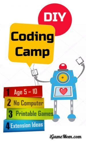 DIY coding camp at home for kids age 5 to 10, teach kids programming skills with 5 printable games + extension activity ideas | STEM summer camp | tech camp | homeschool | ICT Stem Summer Camp, Camp At Home, Stem Camp, Coding Camp, Coding Games, Coding Lessons, Free Online Learning, Science Camp, Camping For Beginners