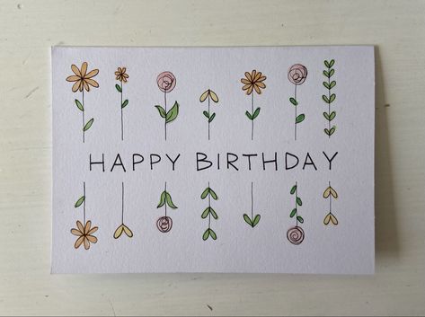 Flower Drawing Card Ideas, Flowers On Cards Drawing, Happy 50th Birthday Cards Diy, Floral Happy Birthday Card, Note Card Drawing Ideas, Cute Flower Birthday Card, Diy Birthday Card Envelope, Cute Watercolor Cards Happy Birthday, Card Ideas Handmade Happy Birthday