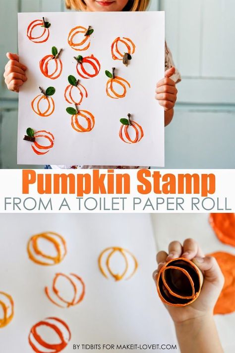 Pumpkin Stamp from a toilet paper roll.  Mom or kids craft! Pumpkin Preschool, Toilet Paper Roll Art, Fall Themes, Preschool Fall, October Activities, Letter Crafts, Rolled Paper Art, Halloween Preschool, Fall Preschool