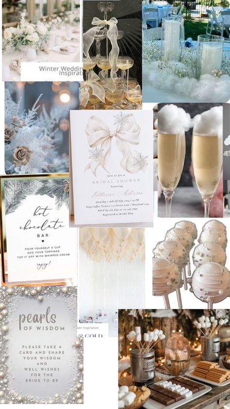 Champagne On Ice Bachelorette, Champagne On Ice, Winter Bridal Showers, Bachelorette Themes, Gold Bridal Showers, Bachelorette Party Themes, Hot Chocolate Bars, Wedding Winter, Pearl Cream