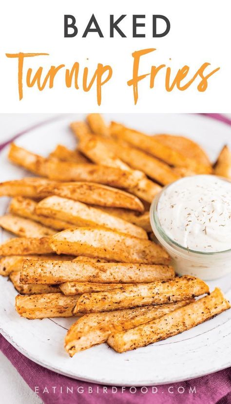 Homemade Crispy Fries, Turnip Fries, Greek Yogurt Dip, Turnip Recipes, Greek Yogurt Dips, Eating Bird Food, Crispy Fries, Popular Dishes, Oil Drop