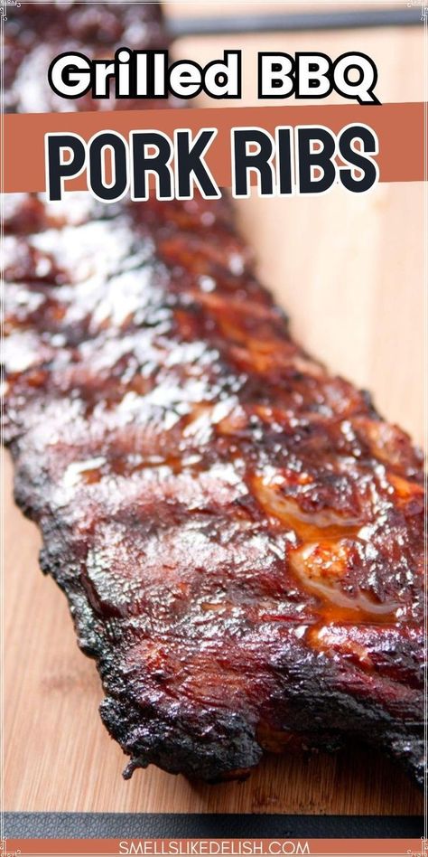 Fire up the grill for a taste of summer with these incredibly  flavorful Grilled BBQ Pork Ribs! This recipe transforms humble pork ribs  into a finger-licking good main course perfect for backyard barbecues,  potlucks, or a casual summer dinner.  The ribs are seasoned with a smoky  spice rub, grilled to tender perfection, and then generously basted with  your favorite BBQ sauce, creating a delightful harmony of smoky, sweet,  and savory flavors. Pork Ribs Bbq Grill, Best Ribs Recipe Grill, Barbecue Ribs Grilled, Babyback Ribs Grilled, Bbq Pork Ribs On The Grill, Pork Spare Ribs Grilled, Pork Ribs On The Grill, Bbq Ribs On The Grill, Casual Summer Dinner