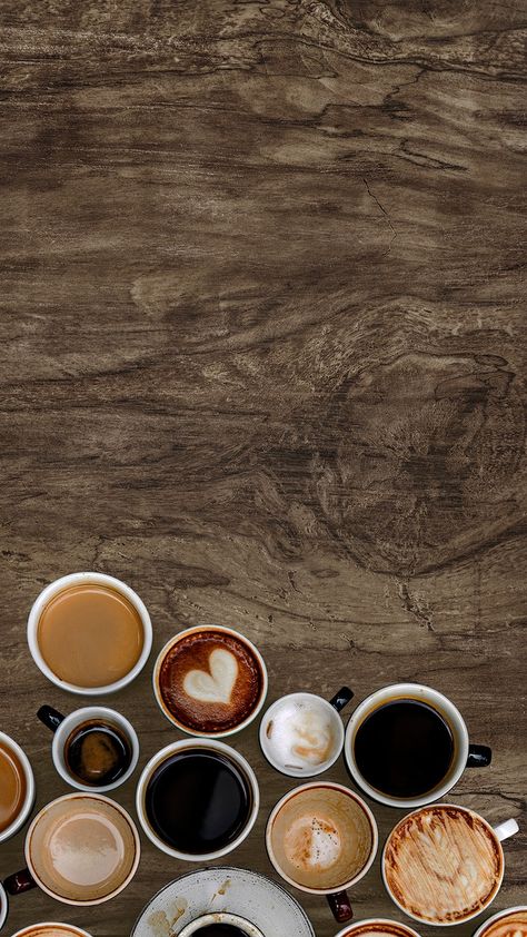 Assorted coffee cups on a natural wooden textured background  | free image by rawpixel.com / nook Coffee Iphone Wallpaper, Coffee Wallpaper Iphone, Wallpaper Coffee, Coffee Board, Coffee Wallpaper, Coffee Obsession, Coffee Pictures, Coffee Poster, Coffee Photography