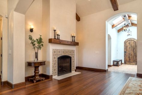 San Carlos Spanish Addition/Remodel - Mediterranean - San Francisco - by Studio S Squared Architecture, Inc. | Houzz Fireplace Wall Ideas With Tv, Spanish Style Fireplace, Mediterranean Fireplace, Spanish Fireplace, Spanish Style Interiors, Fireplace Wall Ideas, Spanish Colonial Decor, Spanish Living Room, Spanish Interior