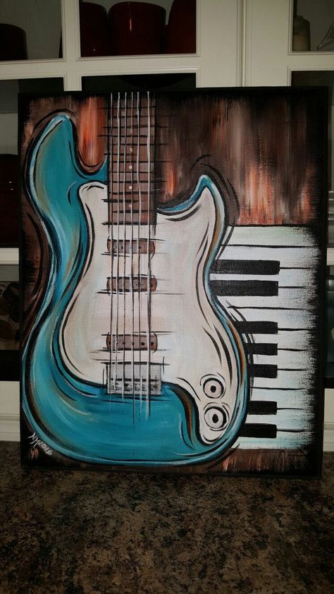 Guitar Drawing Art Paintings, Music Art Painting Creative, Acrylic Guitar Painting, Easy Music Paintings, Music Themed Paintings, Guitar Painting On Canvas Easy, Painting Ideas On Canvas For Men, Music Painting Ideas Easy, Music Painting Ideas On Canvas