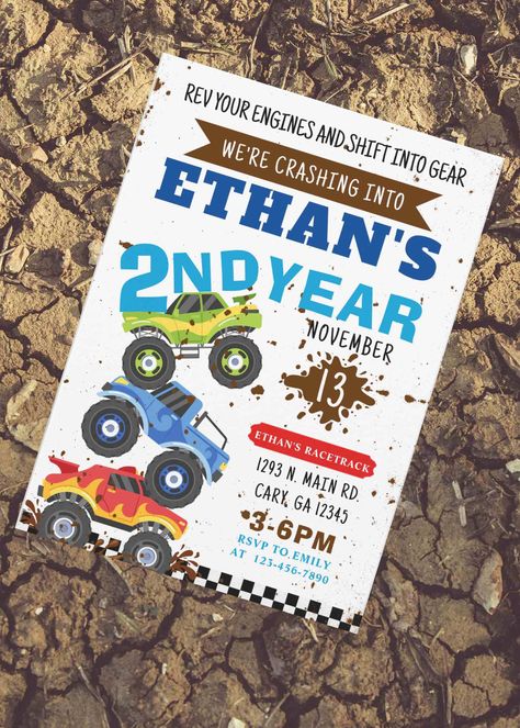 EDITABLE MONSTER TRUCK BIRTHDAY INVITATION FOR ANY AGE, DIGITALE DOWNLOAD, MOSTER TRUCK PARTY,BOYS BIRTHDAY PARTY INVITES AND IDEAS, PERSONALIZED KIDS MONSTER TRUCK BIRTHDAY PARTY Monster Truck Birthday Parties, Two Year Old Monster Truck Birthday Party, Monster Truck 2nd Birthday Party, Toddler Monster Truck Birthday Party, 2nd Birthday Monster Truck Theme, Monster Truck Second Birthday, Monster Truck 2nd Birthday Party Ideas, Monster Truck 2nd Birthday, Monster Truck Invitations