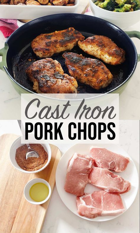 Cast Iron pork chops is an easy recipe that results in tender and juicy pork chops with simple ingredients perfect for a busy weeknight meal! Thick Cut Pork Chop Recipes, Cast Iron Pork Chops, Oven Fried Pork Chops, Cook Pork Chops, Baked Boneless Pork Chops, Cast Iron Skillet Recipes Dinner, Cooking Boneless Pork Chops, Oven Pork Chops, Skillet Pork Chops