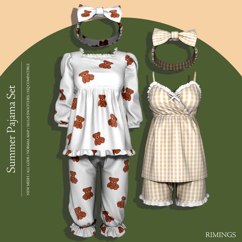 Pijamas Women, Die Sims 4, Sims 4 Cas Mods, Sims 4 Cc Kids Clothing, Summer Pajama Set, The Sims 4 Pc, Free Sims 4, Sims 4 Children, The Sims 4 Packs