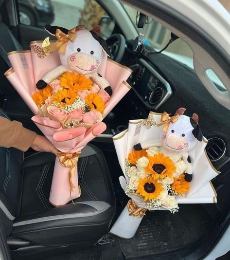 Vaquita Bouquet, Flower Bouquet With Stuffed Animal, Cow Flower Bouquet, Birthday Ramo, Plush Bouquet, Roses Bouquet Gift, Ribbon Flowers Bouquet, Flower Boquet, Luxury Flower Bouquets