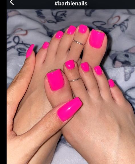 Hot Pink Pedicure, Barbie Nail Art, Doing My Own Nails, Nails Barbie, Pink Toe Nails, Pink Pedicure, Bright Pink Nails, Barbie Nails, Unique Nail Art