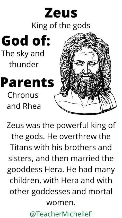 Some basic information about the king of the Greek gods, Zeus. The Greek myths are a fun way for children learning English as a foreign or second language to practice their reading skills. These entertaining stories as a good introduction to early European literature and history. Greek Gods Zeus, Greek Mythology Story, Greek Mythology Zeus, Greek Myths For Kids, Zeus Greek, Greek Stories, Myth Stories, Zeus Children, Roman Characters