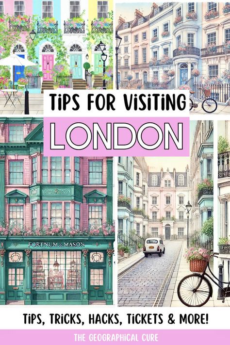 Pinterest pin graphic for tips for visiting London London For First Timers, Trip To Uk Travel Tips, London In 5 Days, Traveling To London Tips, London To Do Things To Do, Best Places To See In London, London Must Visit, Travel London Tips, London Travel Guide Places To Visit