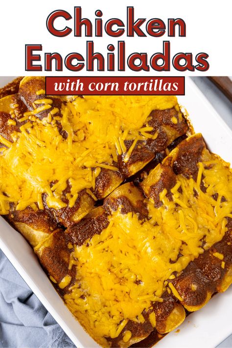 The best enchiladas are made with corn tortillas. I will walk you through how to prepare your tortillas so they don’t come out soggy (or fall apart) and show you how to make easy shredded chicken for your enchiladas. I will also tell you how to prepare the enchiladas, what sauce to use (red), and how long to bake them. This is one of my favorite dinner recipes. Chicken And Corn Tortilla Recipes, Chicken Enchiladas Corn Tortillas, Chicken Enchiladas With Corn Tortillas, Corn Tortilla Enchiladas, Enchiladas With Corn Tortillas, Best Chicken Enchilada Recipe, Favorite Dinner Recipes, Enchiladas Corn Tortillas, Corn Tortilla Recipes