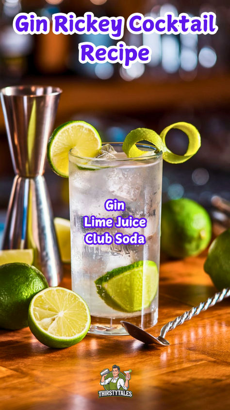 Discover the refreshing Gin Rickey Cocktail Recipe, a classic favorite  perfect for any occasion! This zesty drink combines gin, fresh lime juice,  and soda water for a light and invigorating experience. Ideal for those  seeking healthy alcoholic drinks, the Gin Rickey is a low-calorie  option that doesn’t compromise on flavor. Explore more classic cocktail  recipes and elevate your mixology skills with this delightful Gin Rickey  recipe! Low Calorie Gin Cocktails, Gin Drinks Easy Classic Cocktails, Gin Rickey Recipe, Rickey Cocktail, Gin Rickey, Gin Drink Recipes, Easy Gin Cocktails, Healthy Alcoholic Drinks, Cocktails Easy