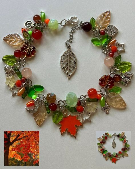 Autumn Foliage Cluster Bracelet! 🍁🍄‍🟫🌙✨ • How to purchase? linked in bio, depop, vinted, or dm me to order! *my vinted shop is temporarily closed* • ( i do not place orders from dms, i only take orders from depop or vinted due to cheaper shipping prices) • • • #beads #beaded #beadedjewelry #bracelets #orangebeads #handmade #smallbusiness #autumn #leafbeads #brownbeads #kawaii #greenbeads #cluster #pretty #beadswork #jewelrymaking #coloredbeads #jewelry #fallleaves #floraljewelry #clusterbra... Fall Inspired Beaded Jewelry, Acrylic Nails Almond Shape, Silly Art, Bracelet Inspiration, Autumn Bracelet, Cluster Bracelet, Crystal Bead Jewelry, Frutiger Aero, Shrinky Dink