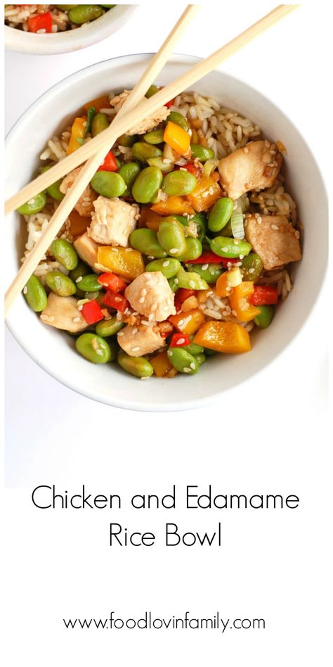 chickenedamamericebowl Edamame Rice, Chicken Rice Bowls, Rice Bowl, Edamame, Rice Bowls, Healthy Chicken Recipes, Sesame Seeds, Kung Pao Chicken, Healthy Cooking