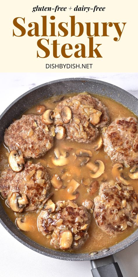 Dairy Free Salisbury Steak, Gluten Free Salisbury Steak, Salisbury Steaks, Vegan Ground Beef, Ground Turkey Recipes Healthy, Gluten Free Panko, Dairy Free Recipes Dinner, Salisbury Steak Recipes, Dairy Free Dinner