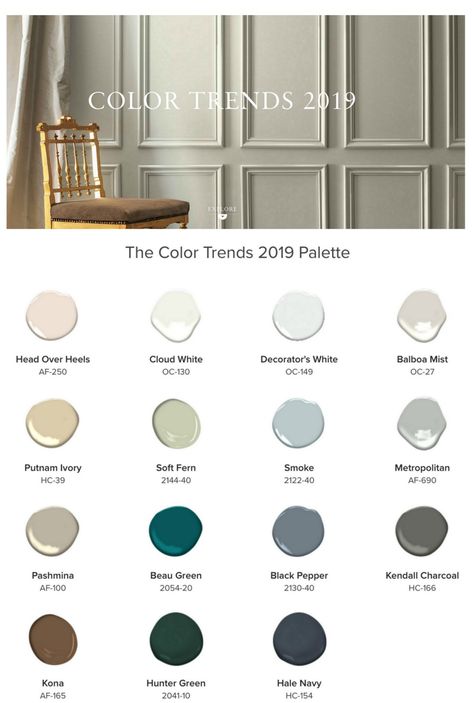 Benjamin Moore 2019 Color Trends Interior Paint Colors For Living Room, Interior Paint Colors Schemes, Pinterest Design, Paint Color Schemes, Benjamin Moore Colors, Home Paint, Kitchen Paint Colors, Benjamin Moore Paint, Paint Color Ideas