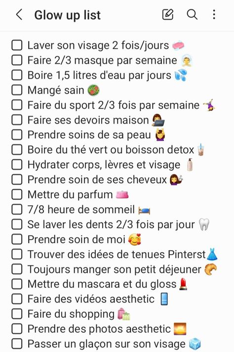 Glow up list Glow Up Checklist Francais, Glow Up Français, Comment Glow Up, Glow Up List, Glow Up, Summer Glow, Glow Up Tips, Beauty Skin Care Routine, School Hacks