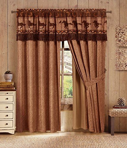 Chezmoi Sedona 4-Pc Southwestern Wild Horses Window Curtains Western Curtains Living Room, Horse Curtains, Turquoise Blue Curtains, Country Teen Bedroom, Rustic Star Decor, Cowboy House, Cortinas Country, Western Curtains, Primitive Curtains