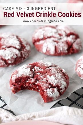 Red Velvet Crinkle Cookies made with a cake mix. A quick and easy Christmas cookie recipe. also great for Valentine's Day. #christmas #cookies #redvelvet #easyrecipe #cakemix #valentines #holiday #cookieexchange Red Velvet Crinkles, Red Velvet Crinkle Cookies, Swirl Cookies, Christmas Cookie Recipe, Red Velvet Cake Mix, Easy Christmas Cookie Recipes, Cookie Recipes Unique, Chocolate Crinkle Cookies, Christmas Cookies Easy