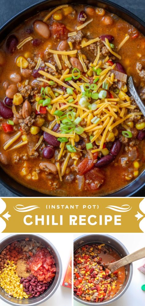 Easy Instant Pot Chili tastes like it’s been slow cooking all day, but takes a fraction of the time. Made with healthy ingredients, it reheats amazing and is made in under 30 minutes. Simply Happy Foodie Instant Pot, Beef Chili Instant Pot Recipes, Taco Chili Instant Pot, Chilli Pressure Cooker Recipe, Chilli Recipe Pressure Cooker, Insta Pot Chili Easy, Pressure Cooker Chili Recipes, Instant Pot Chilli Recipes, Chilli Instant Pot Recipe