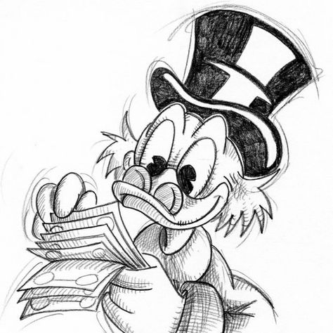 Easy Pencil Drawings, Dagobert Duck, Duck Drawing, Money Tattoo, Disney Art Drawings, Scrooge Mcduck, Pencil Drawings Easy, Disney Sketches, Cartoon Sketches