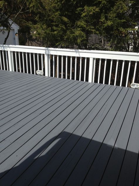 Benjamin Moore's ARBORCOAT ashland slate floor Ashland Slate Benjamin Moore, Benjamin Moore Arborcoat Stain Colors, Carport Entrance, Grey Deck Stain, Grey Deck Paint, Deck Colours, Deck Stain Ideas, Grey Decking, Cabot Stain