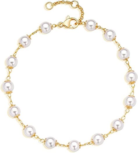 MEVECCO Bracelet for Women 14K Gold Plated Dainty Chain Simple Jewelry Cute for Girls Gold Pearl Bracelet, Classic Bracelets, Dainty Chain, Dainty Bracelets, Gold Bracelet Chain, Boutique Accessories, Cute Bracelets, Freshwater Cultured Pearls, Simple Jewelry