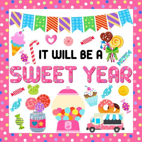 PRICES MAY VARY. 【 Sweet Year Classroom Décor 】The Candy bulletin board kit includes a colorful banner with candy designs, letters that say "IT EILL BE A SWEET YEAR" , candy, lollipop and gum ball machine to showcase with your board or door decor. 【 Sweet and Enchanting Atmosphere 】A beautiful and colorful, Candy Classroom theme bulletin board add a cute and sweet atmosphere for your classroom and bring more fun to your students! 【 Thoughtful Details 】 Our Candyland cutouts are perfect for Class Candyland Cutouts, Hello Kitty Classroom Decorations, Bakery Themed Classroom, Preschool Board Decoration, Candy Land Theme Classroom, Candy Land Bulletin Board, Candy Land Classroom Theme, Candyland Bulletin Board, Candyland Bulletin Board Ideas